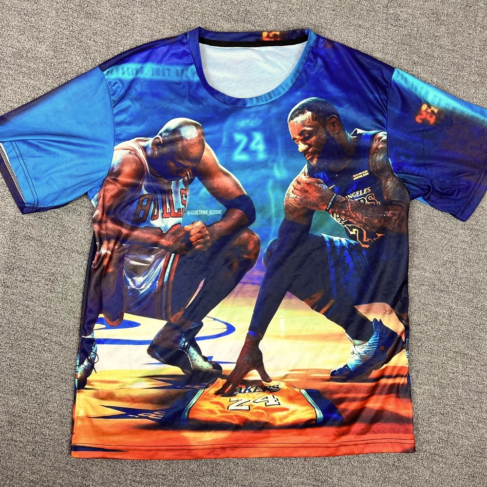 Kobe Jordan Lebron Memorial Shirt Unique Large Extra Large Silk Weight.